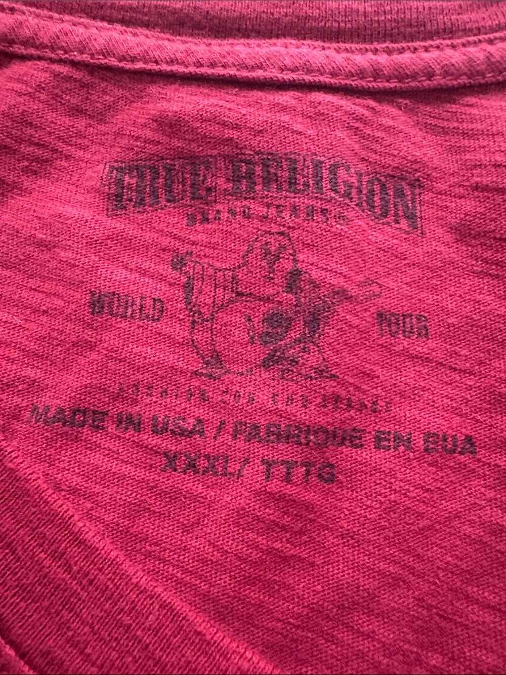 True Religion Red Long-Sleeve Henley with Black Logo XXXLsz